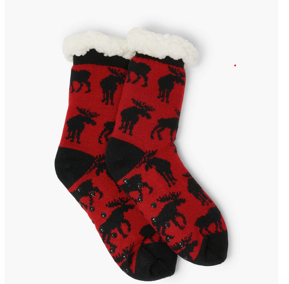 Little Blue House Women's Moose on Red Cabin Socks