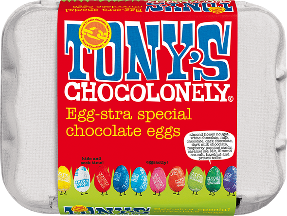 Tony's Chocolonely Mixed Mini Easter Eggs in an Egg Carton