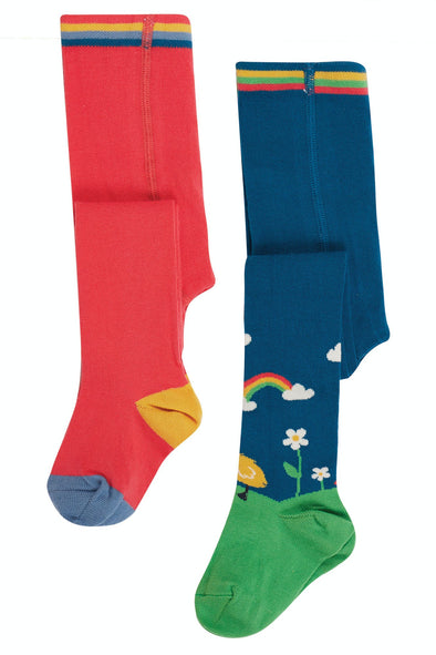 Frugi Blue/ Geese Little Norah Tights- 2 pack