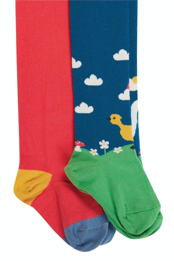 Frugi Blue/ Geese Little Norah Tights- 2 pack