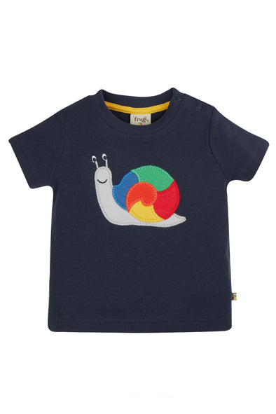 Frugi Indigo Rainbow Snail Little Creature Appliqué T Shirt