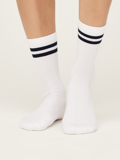 Thought Women's White Rugby Stripe Sport Socks