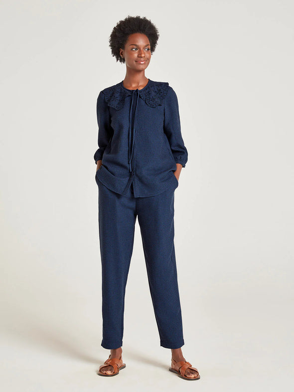 Thought Gale Barrel Leg Navy Trousers