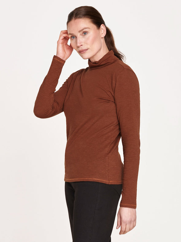 Thought Chestnut Brown Jersey Roll Neck Top