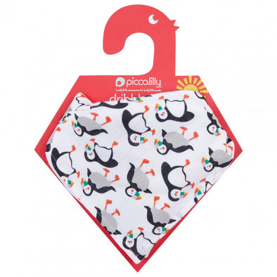 Piccalilly Puffin Reversible Muslin Bib & Burp Cloth
