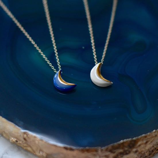 Danu Crescent Moon Earrings- Royal Blue and Gold