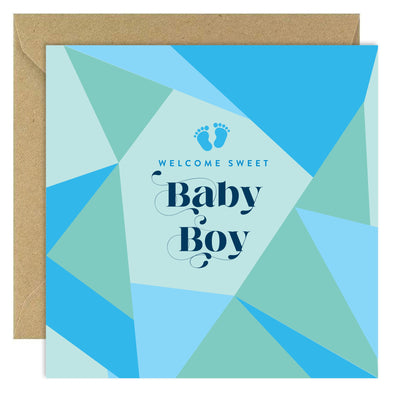 Bold Bunny Welcome Sweet Baby Boy Announcement Card