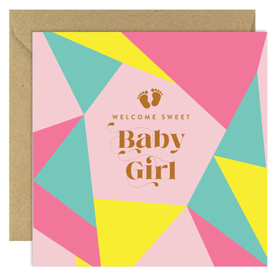 Bold Bunny Welcome Sweet Baby Girl Announcement Card