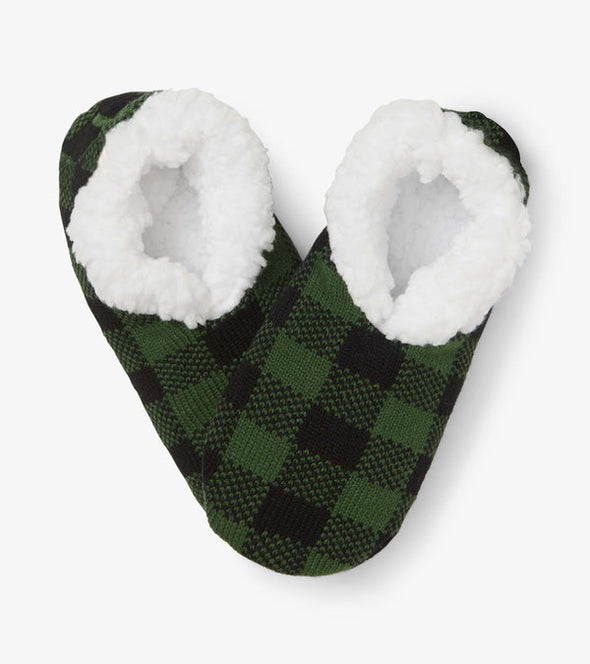 Little Blue House Forest Green Plaid Adults Warm and Cosy Slippers