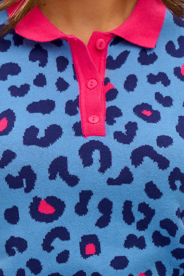 Sugarhill Brighton Blue Pink Leopard Priscilla Knitted Top