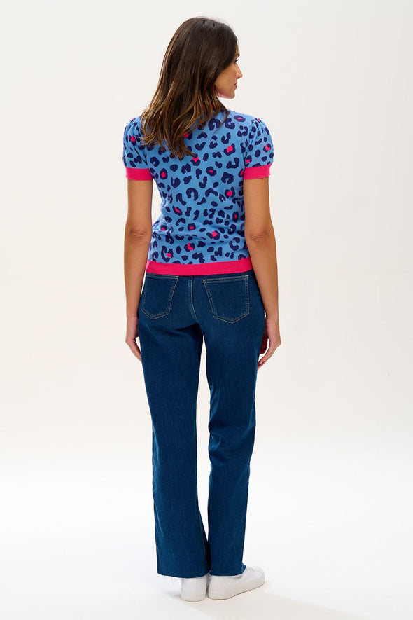 Sugarhill Brighton Blue Pink Leopard Priscilla Knitted Top