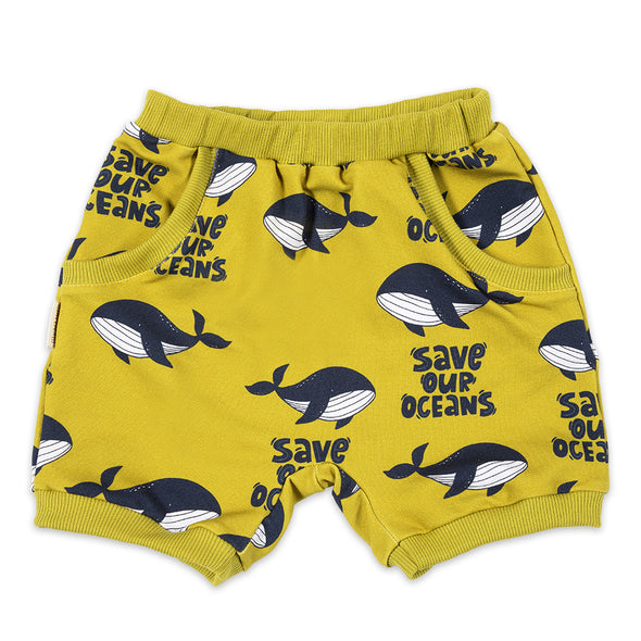 Malinami Whales On Golden Olive Shorts With Pockets