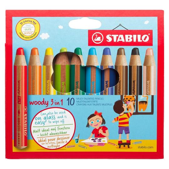 Stabilo Woody 3-in-1 Solid Paint 10-Colour Pack With Sharpener