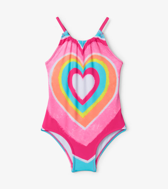 Hatley Fuchsia Purple Psychedelic Heart Gather Front Swimsuit