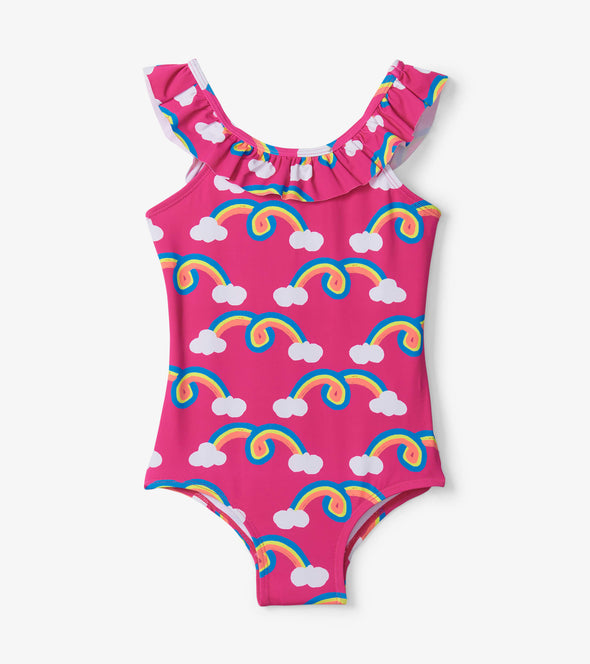 Hatley Fuchsia Purple Rainbow Arch Ruffle Sleeve Swimsuit