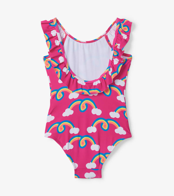 Hatley Fuchsia Purple Rainbow Arch Ruffle Sleeve Swimsuit