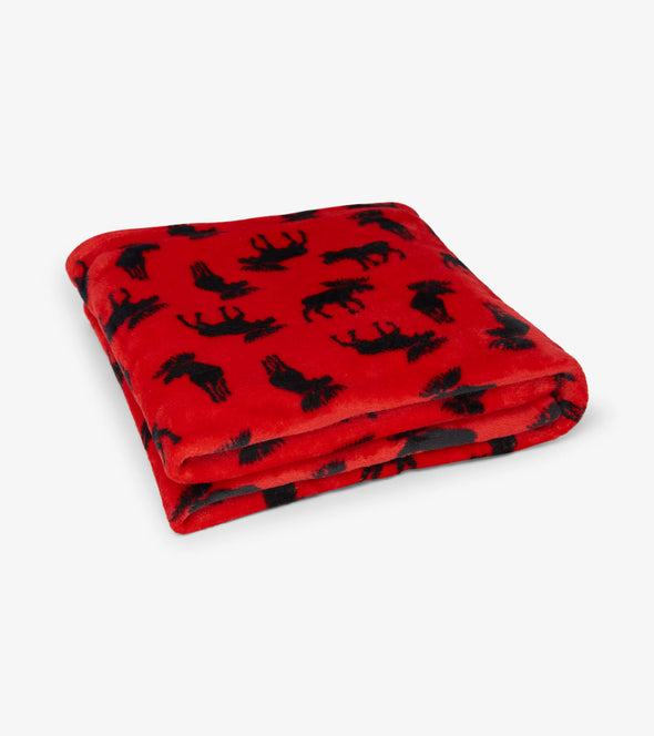 Little Blue House Moose on Red Fleece Blanket